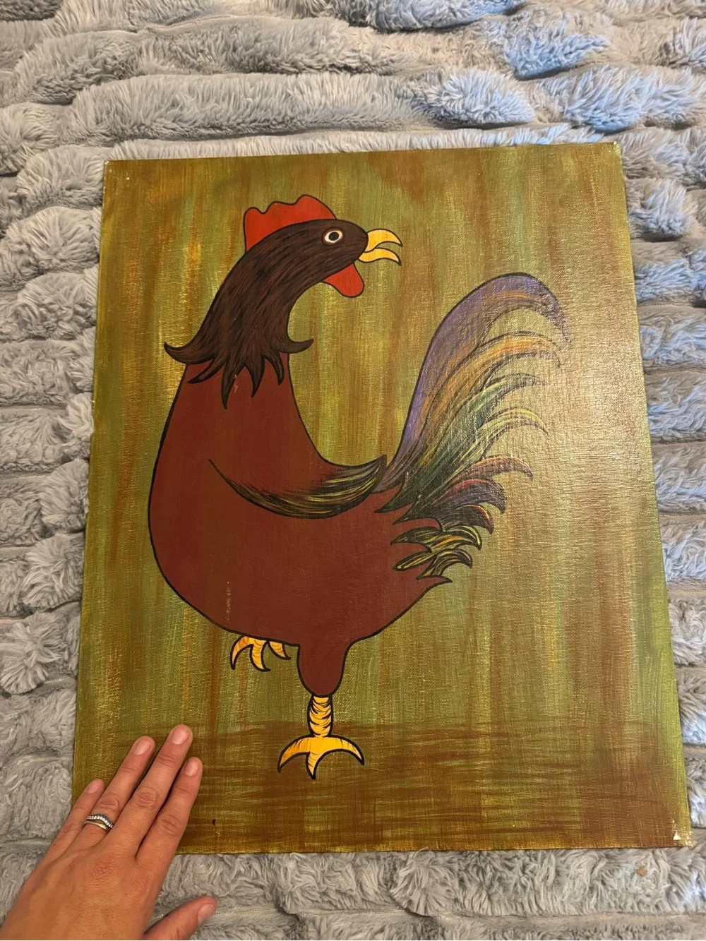 Hand-Painted Brown Rooster Canvas Wall Art 12in x 14in